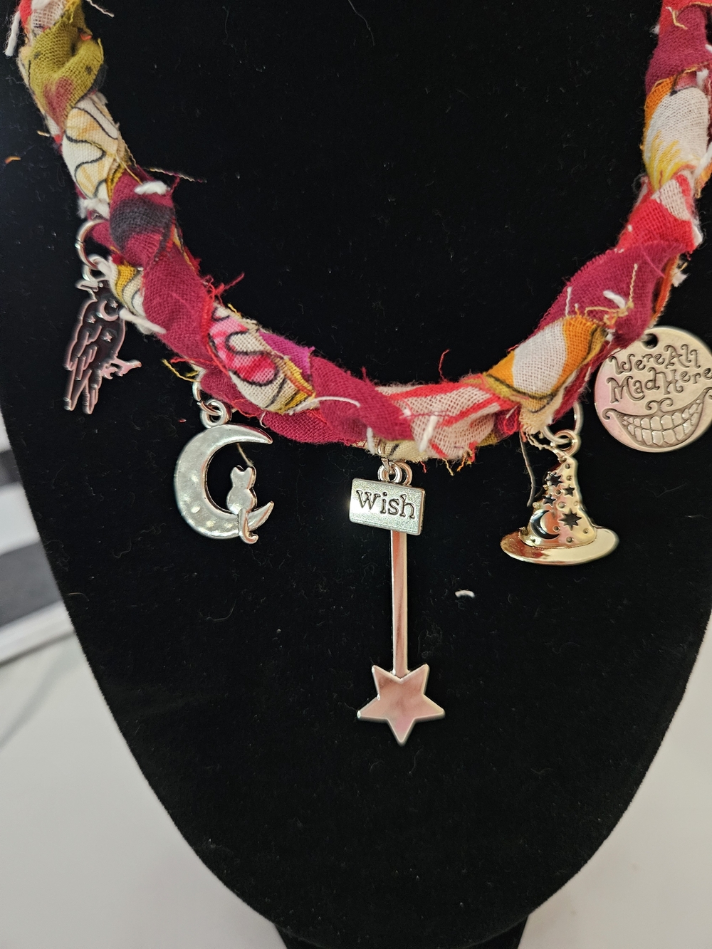 Wish Star Charm Necklace Braided Kantha